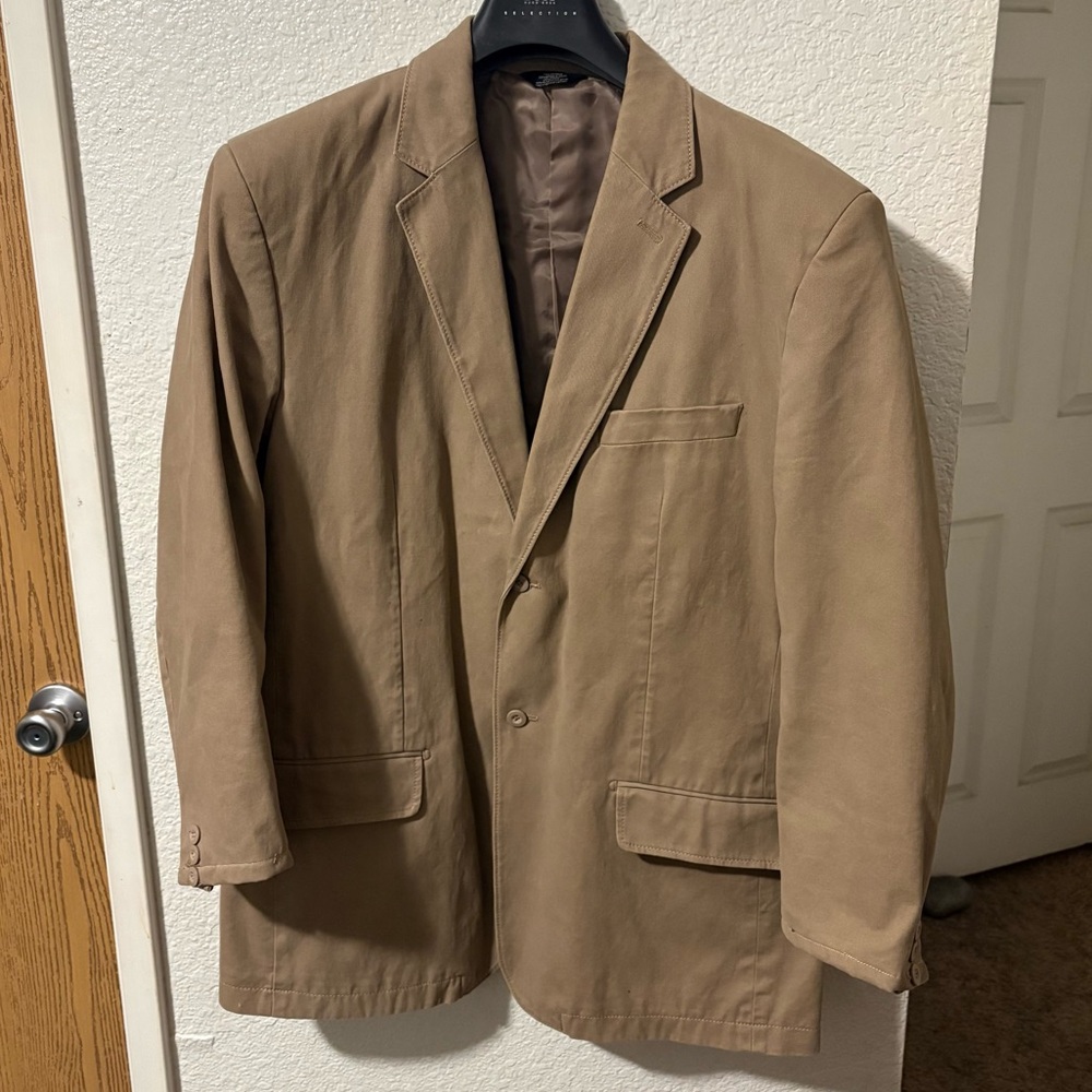 Vintage 1970s Structure Men's Tan Cotton Blazer Jacket 44R relaxed Large